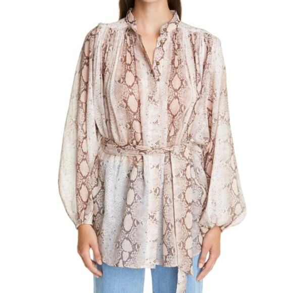 Zimmermann Bellitude Ramie Batwing Sleeve Blouse Snake-Print - Picture 2 of 11